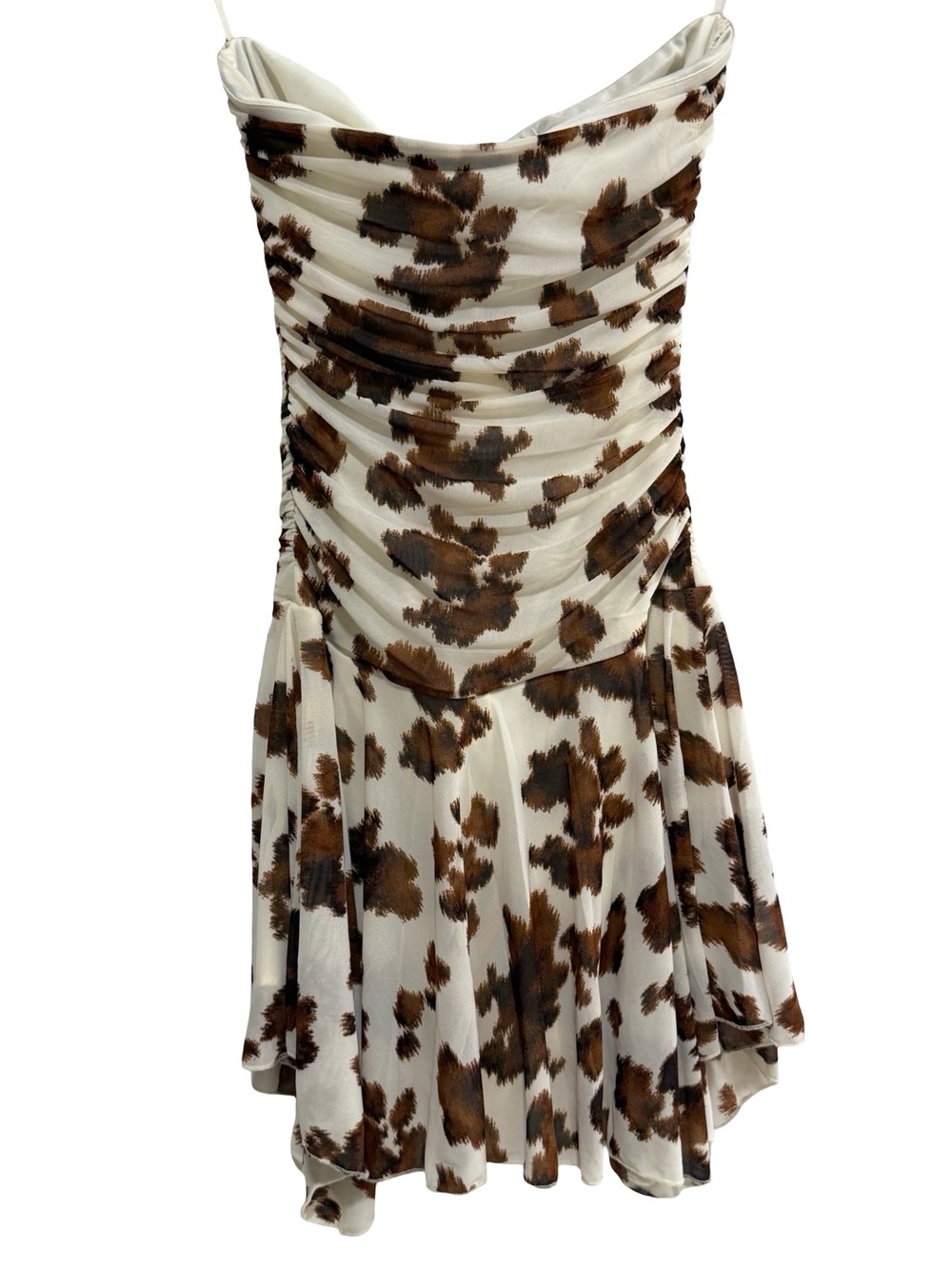 Cow Print Sleeveless Ruched Mini Dress Brown Cream S NWT - Picture 5 of 8